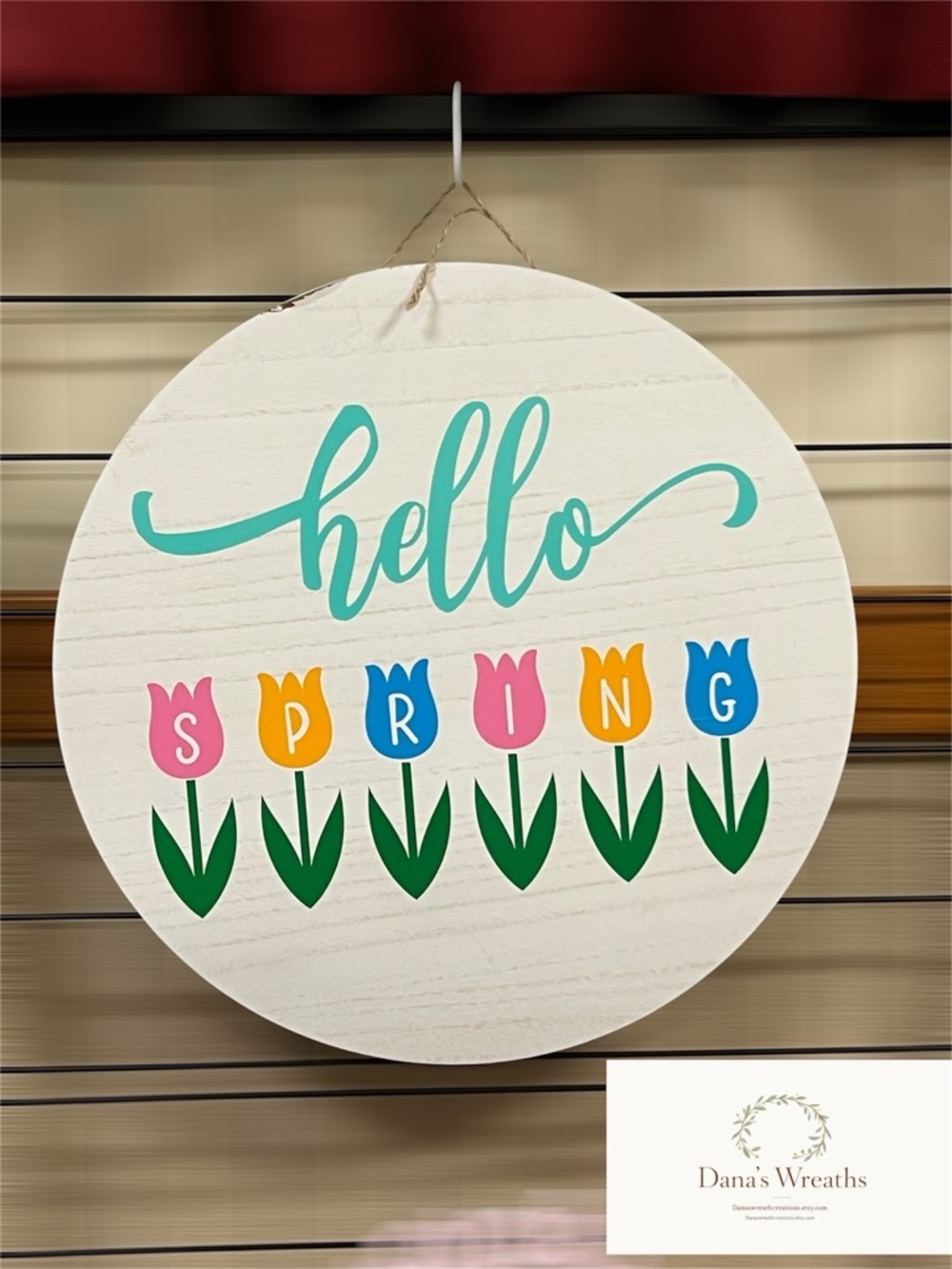 Hello Spring Round Wall Sign - Multicolor